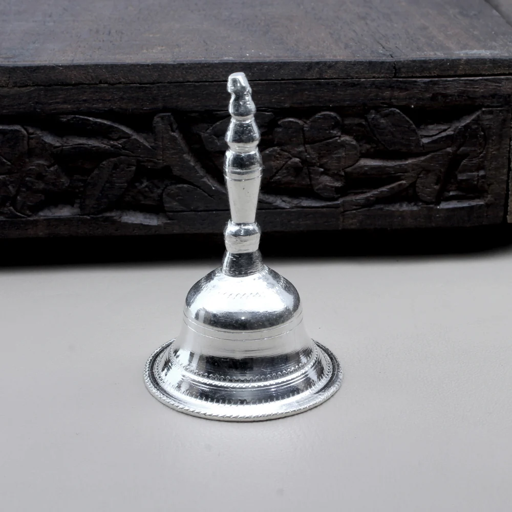 Real Sterling Silver Temple Pooja Bell Ghanti with Melodious Sound - Image 2