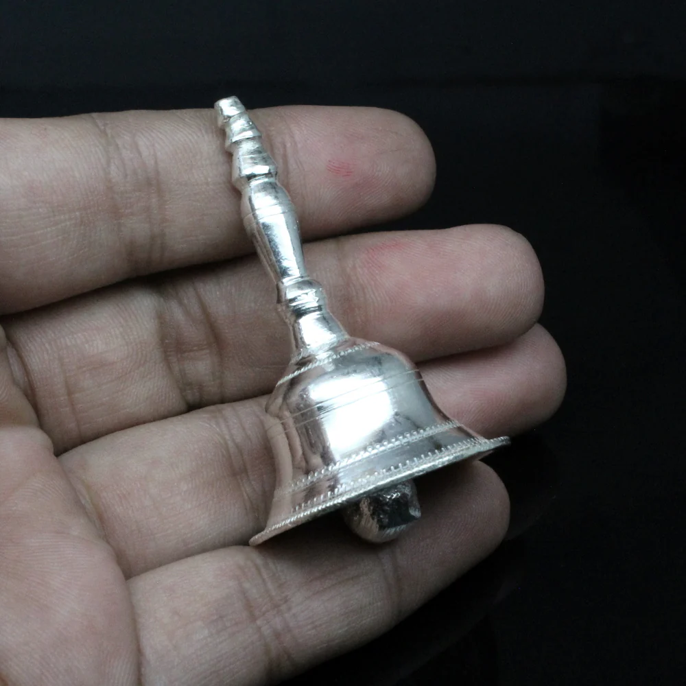 Real Sterling Silver Temple Pooja Bell Ghanti with Melodious Sound - Image 3