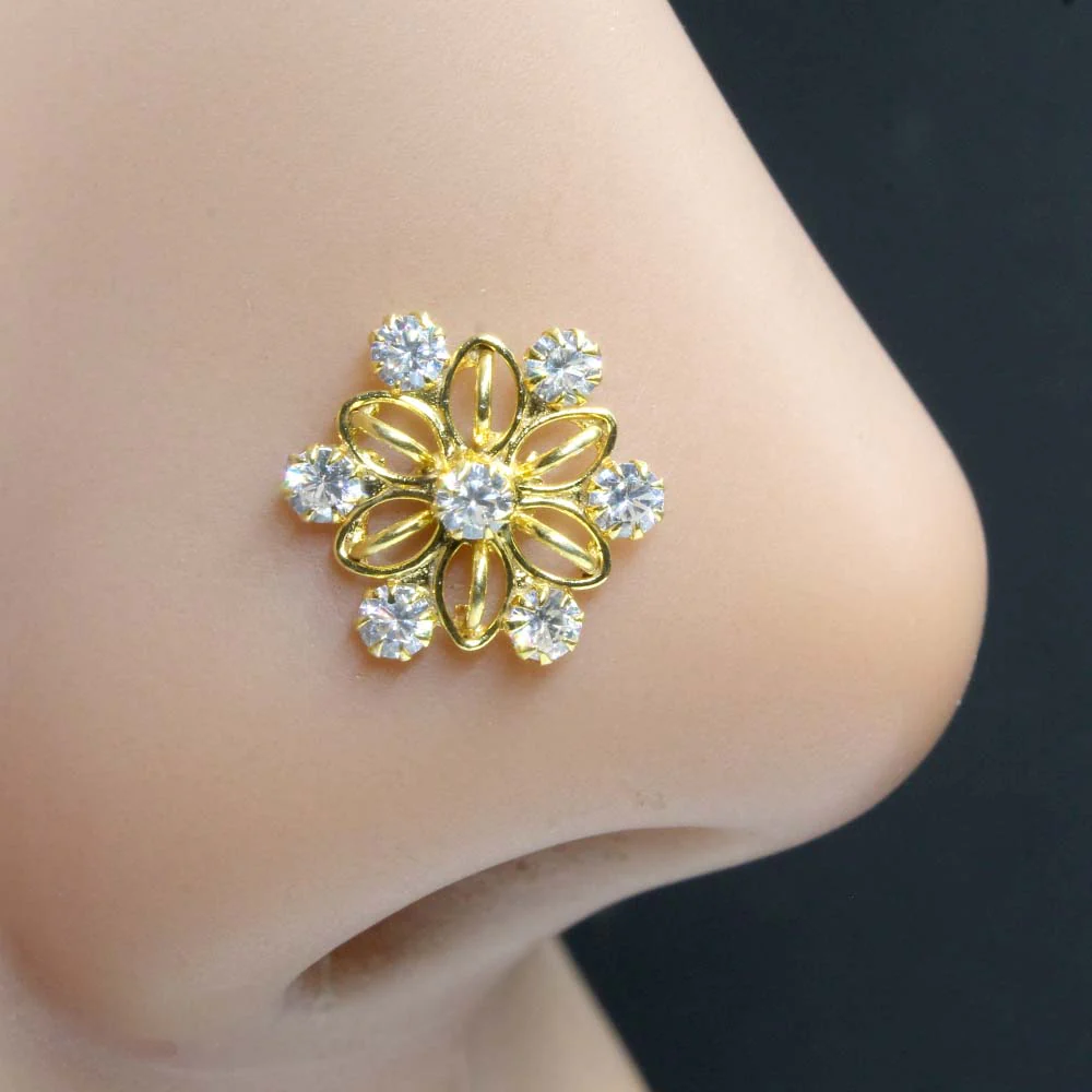Gold Finish Silver Bloom Nose Pin - Image 2