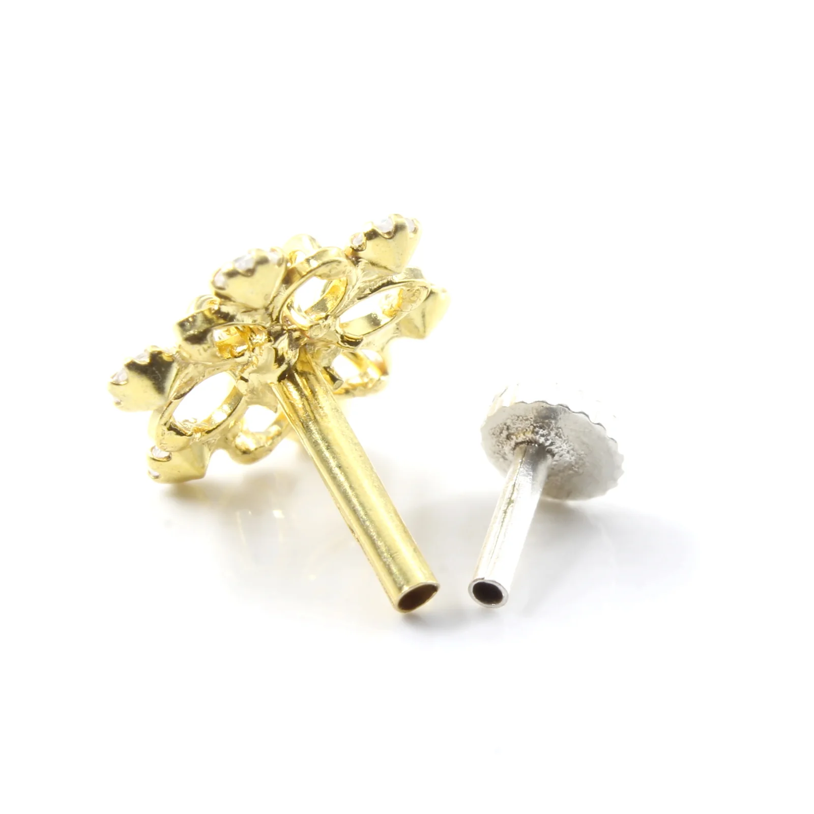 Gold Finish Silver Bloom Nose Pin - Image 3