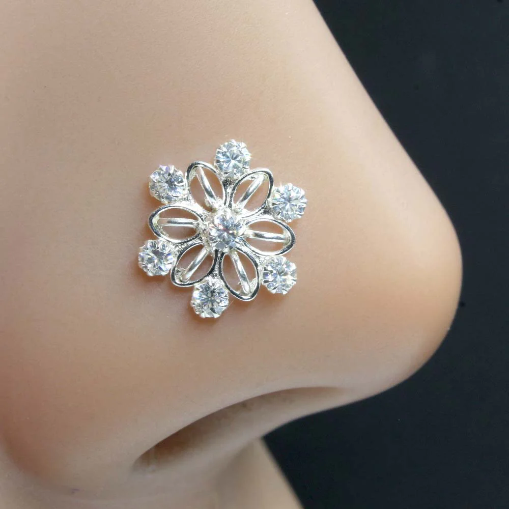 Gold Finish Silver Bloom Nose Pin - Image 6