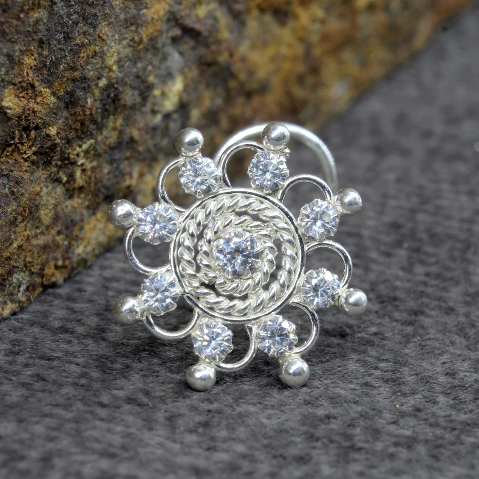 Sun Shape Gold Plated CZ Silver Nose Stud - Image 5