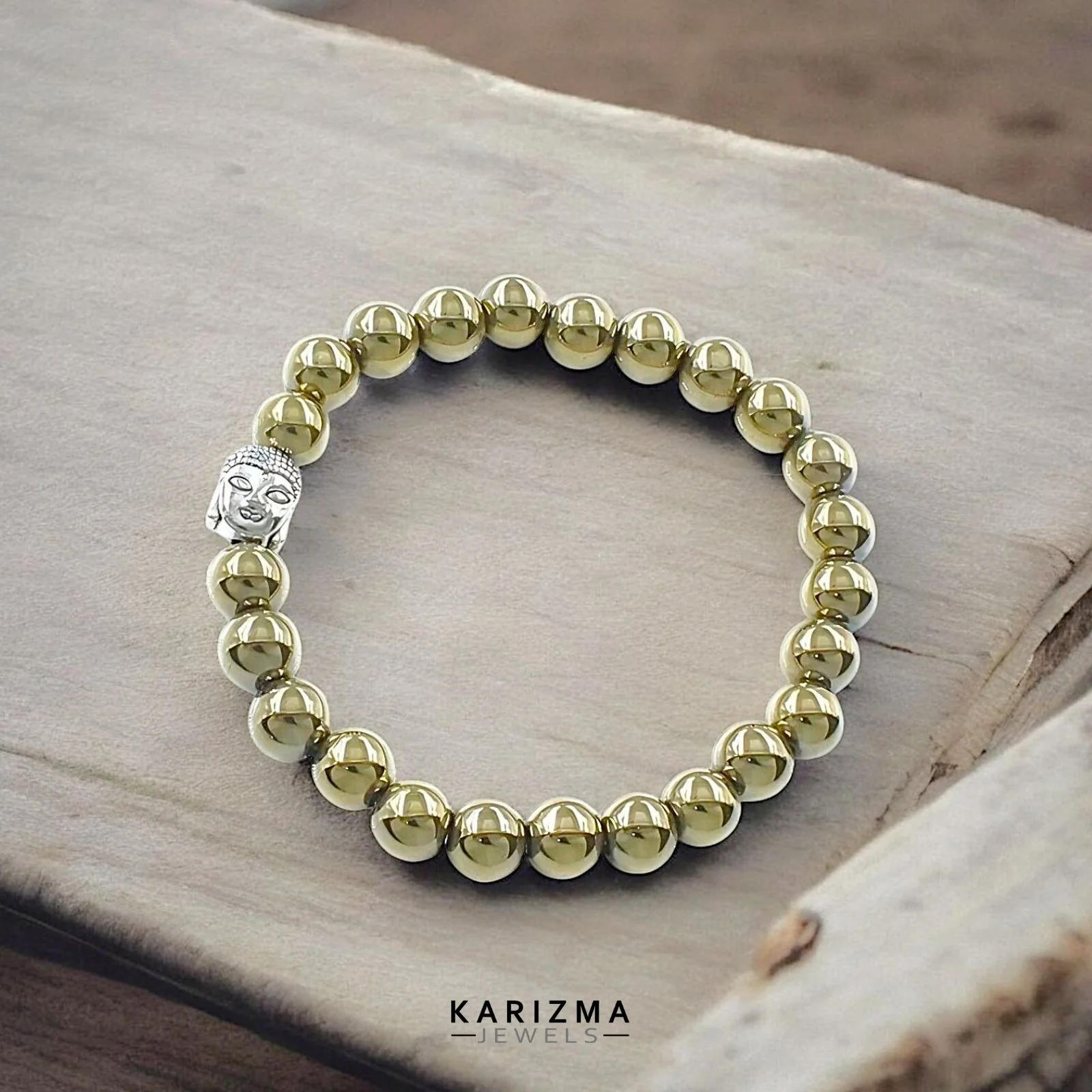 Reiki Healing Natural Golden Pyrite Stones Buddha face Bracelet