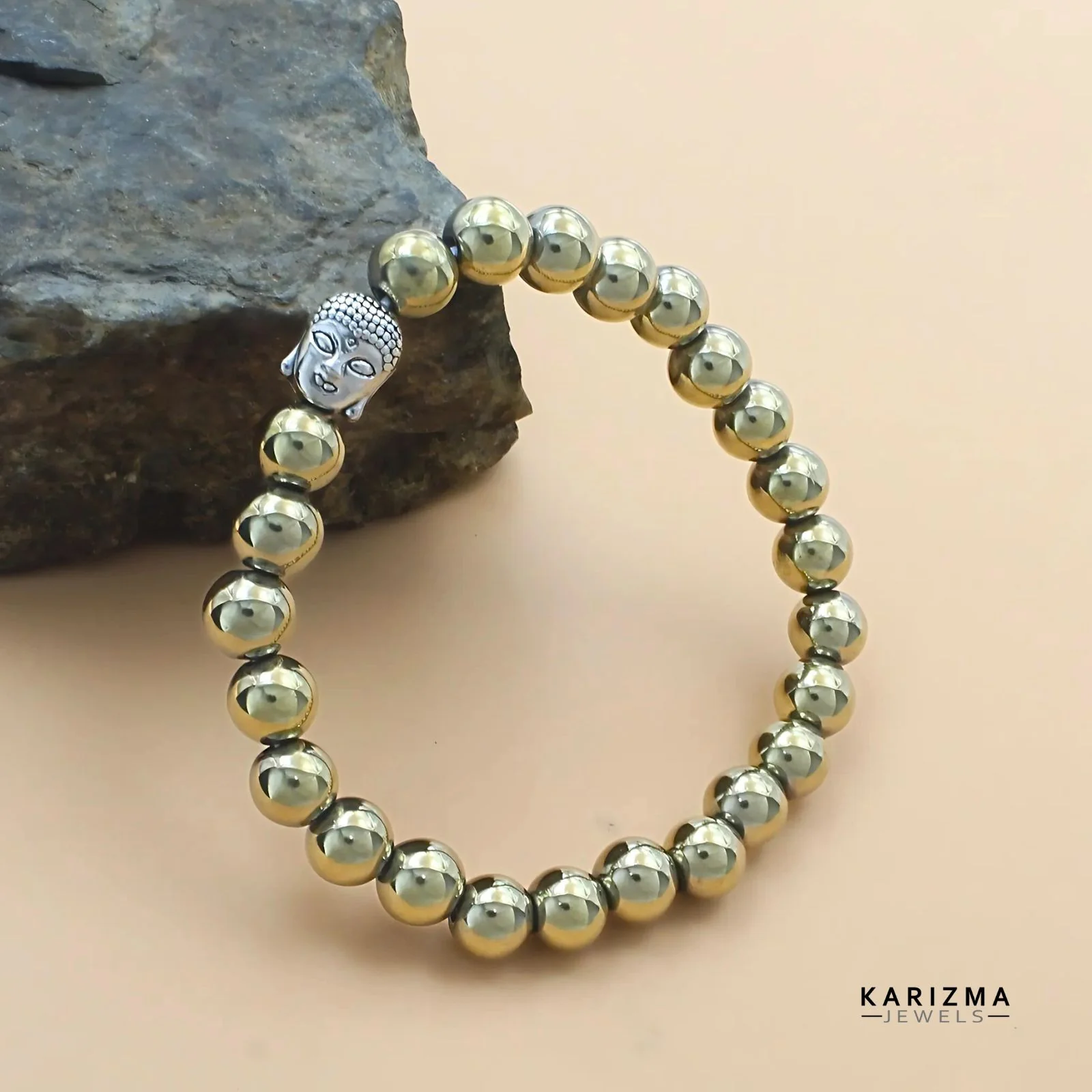 Reiki Healing Natural Golden Pyrite Stones Buddha face Bracelet - Image 2