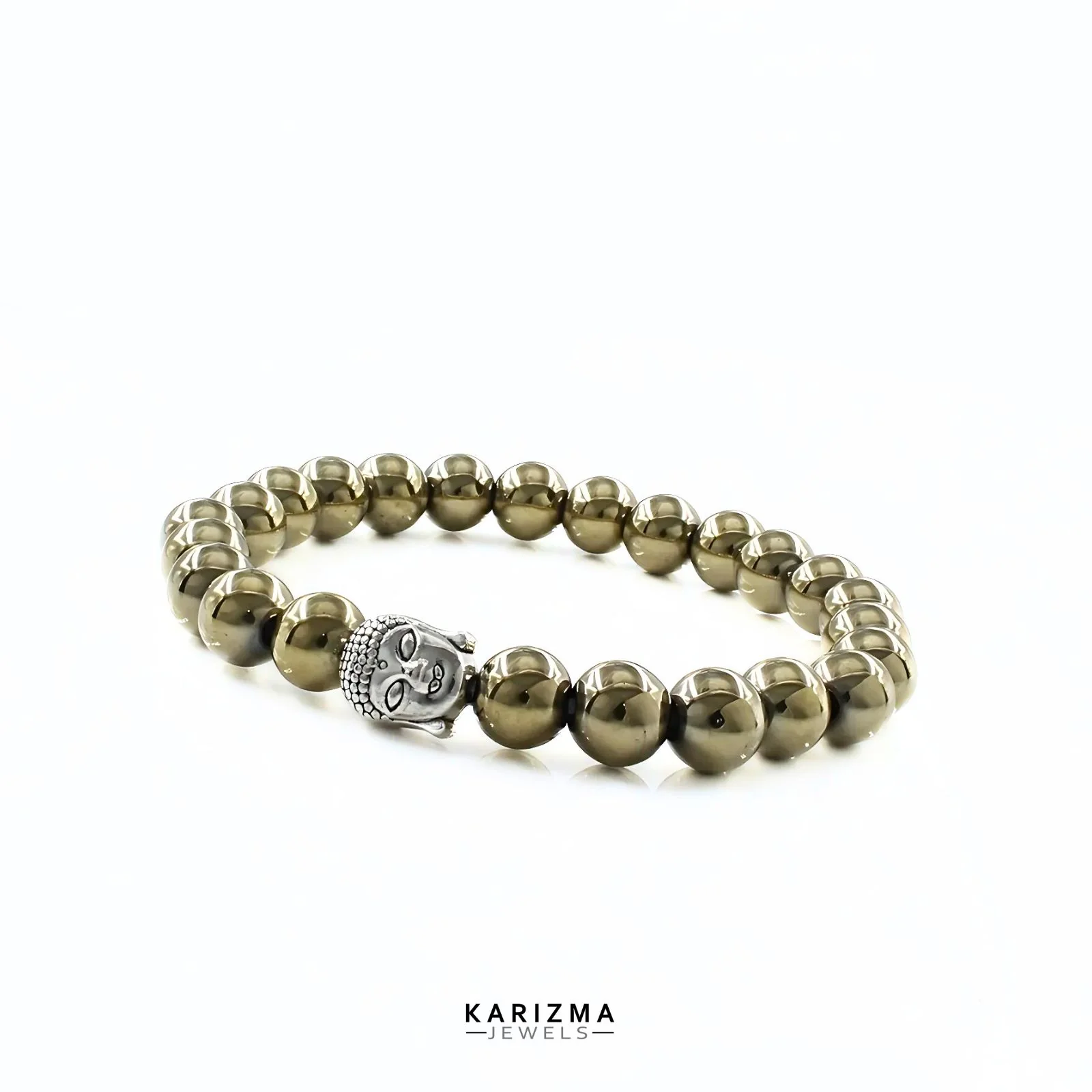 Reiki Healing Natural Golden Pyrite Stones Buddha face Bracelet - Image 3