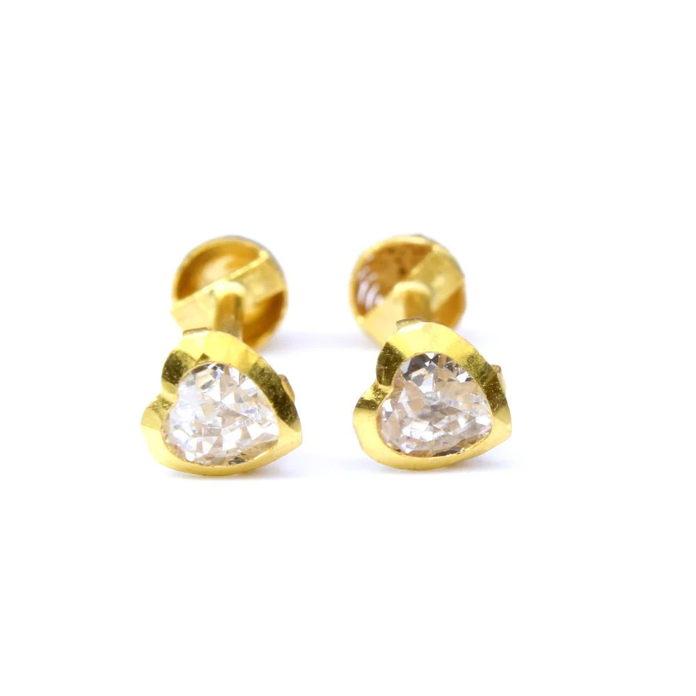 Reversible white Heart shape studded ear studs 14k Solid Real Gold Screw Back - Image 2