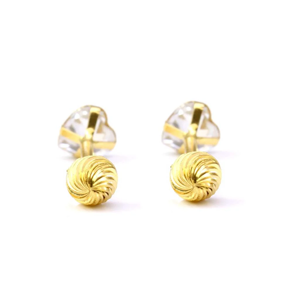 Reversible white Heart shape studded ear studs 14k Solid Real Gold Screw Back - Image 3
