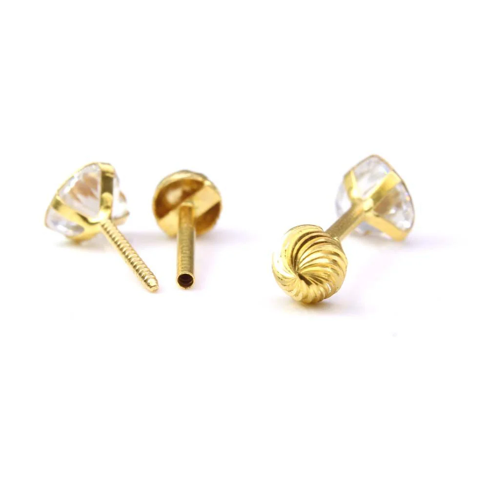 Reversible white Heart shape studded ear studs 14k Solid Real Gold Screw Back - Image 4
