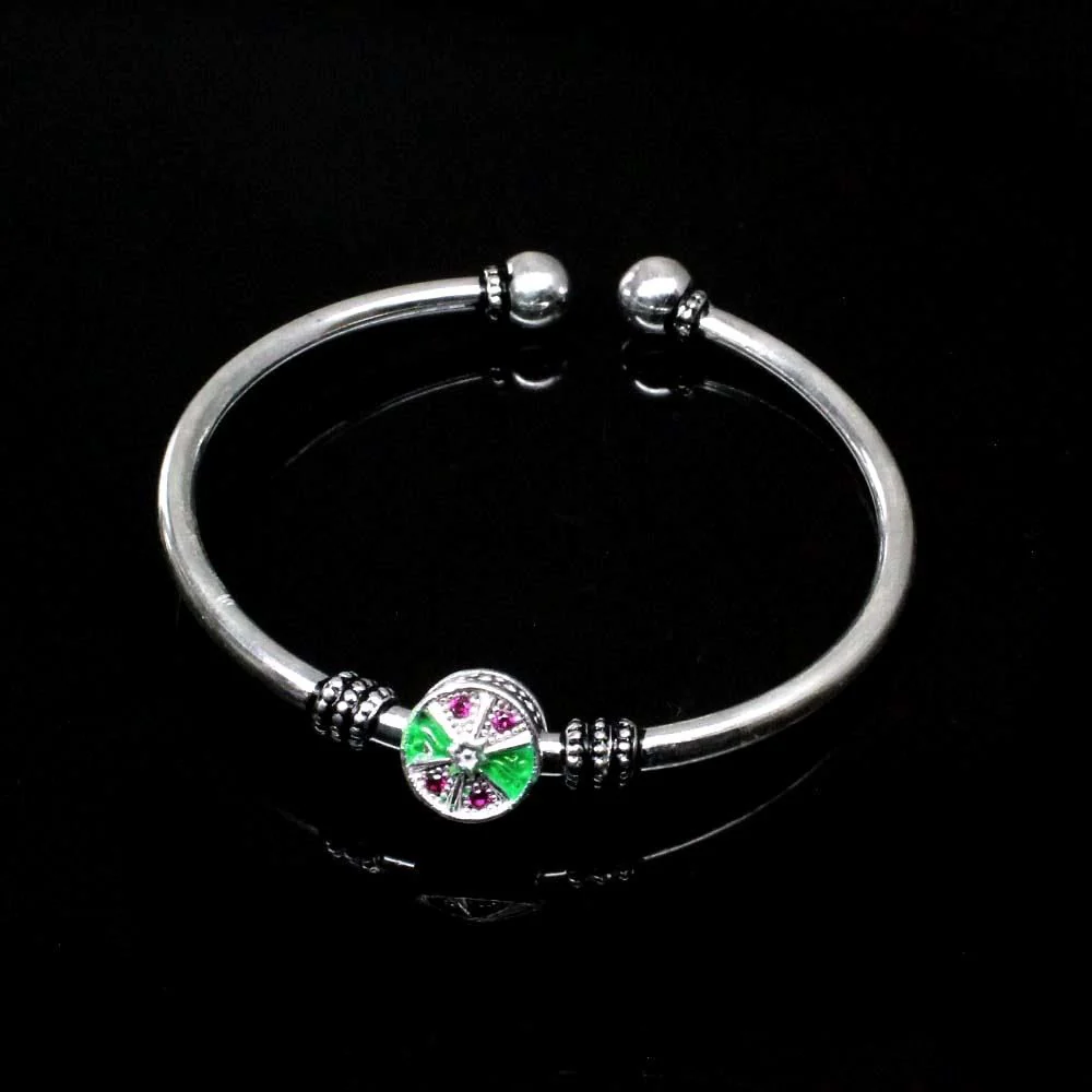 Revolving Face CZ Sterling Silver Bangle Open Bracelet - Single - Image 3