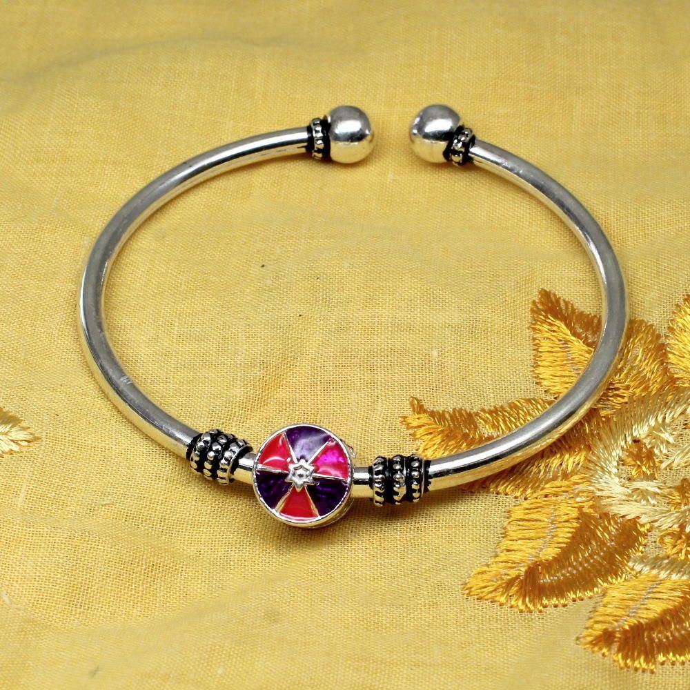Revolving Face CZ Sterling Silver Bangle Open Bracelet - Single - Image 4