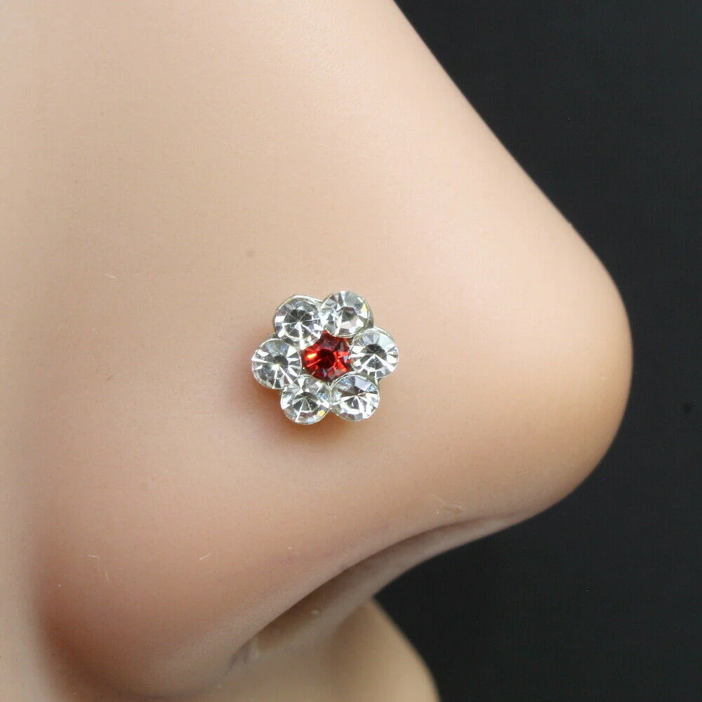 Rhinestone piercing nose stud push pin