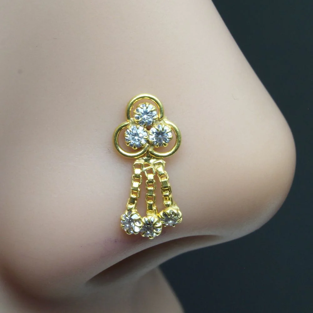 Shimmering Dangling Stone Gold Nose pin