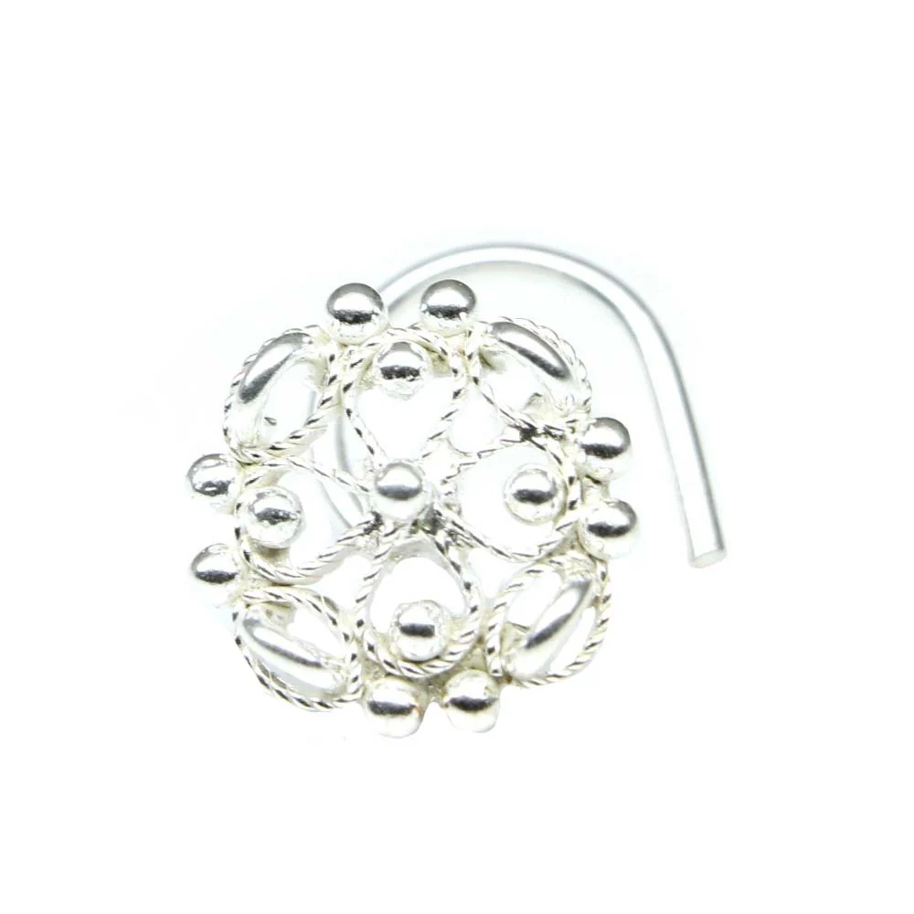 Silver flower nose pin/stud - Image 2