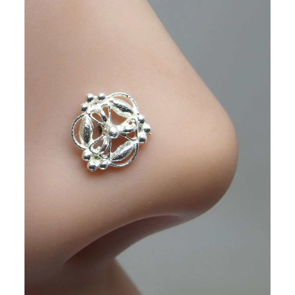 Silver Nose Stud Twisted Piercing