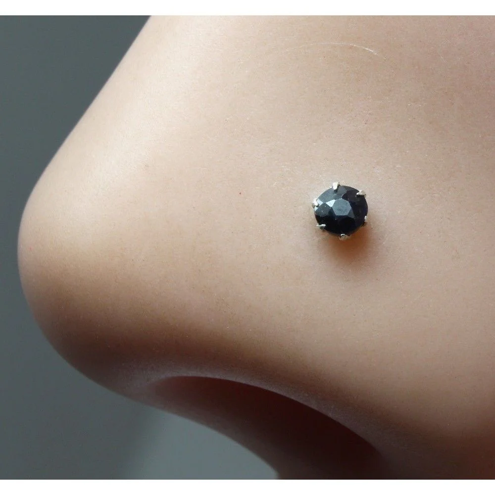 Silver Prong setting Piercing Nose Ring - Image 2