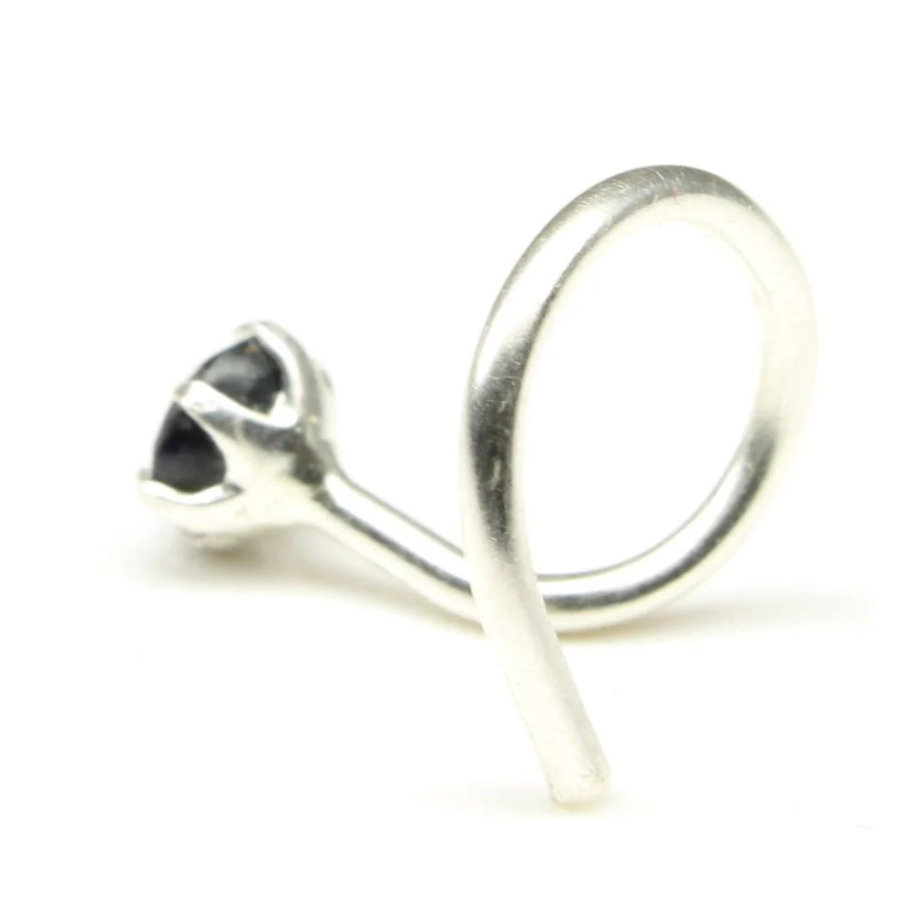Silver Prong setting Piercing Nose Ring - Image 3