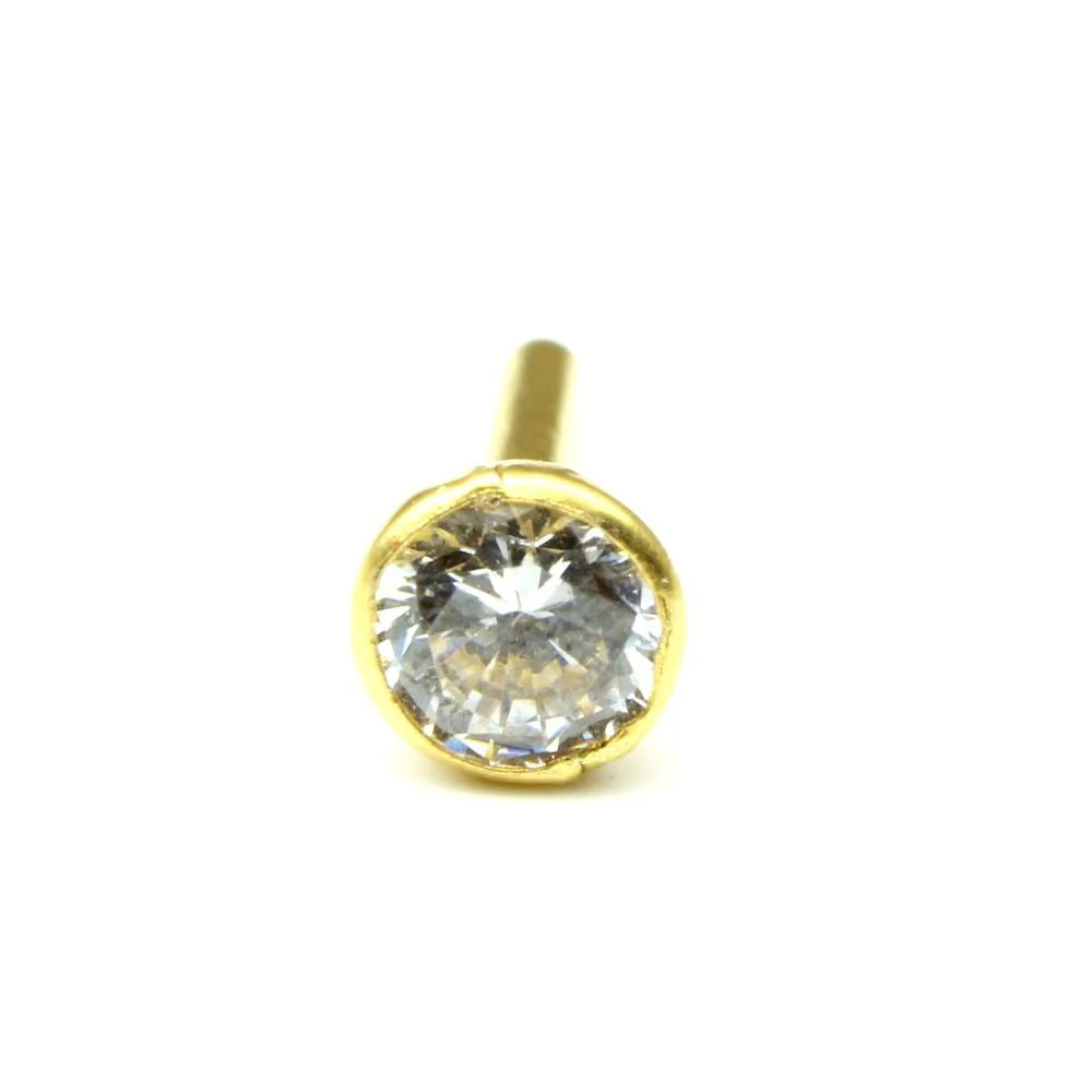 Single stone CZ Piercing Nose Stud Nose Pin Solid 14k Yellow Gold - Image 2
