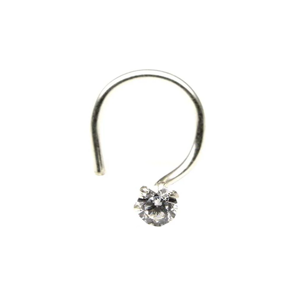 Claw Set Round CZ Silver Nose Stud