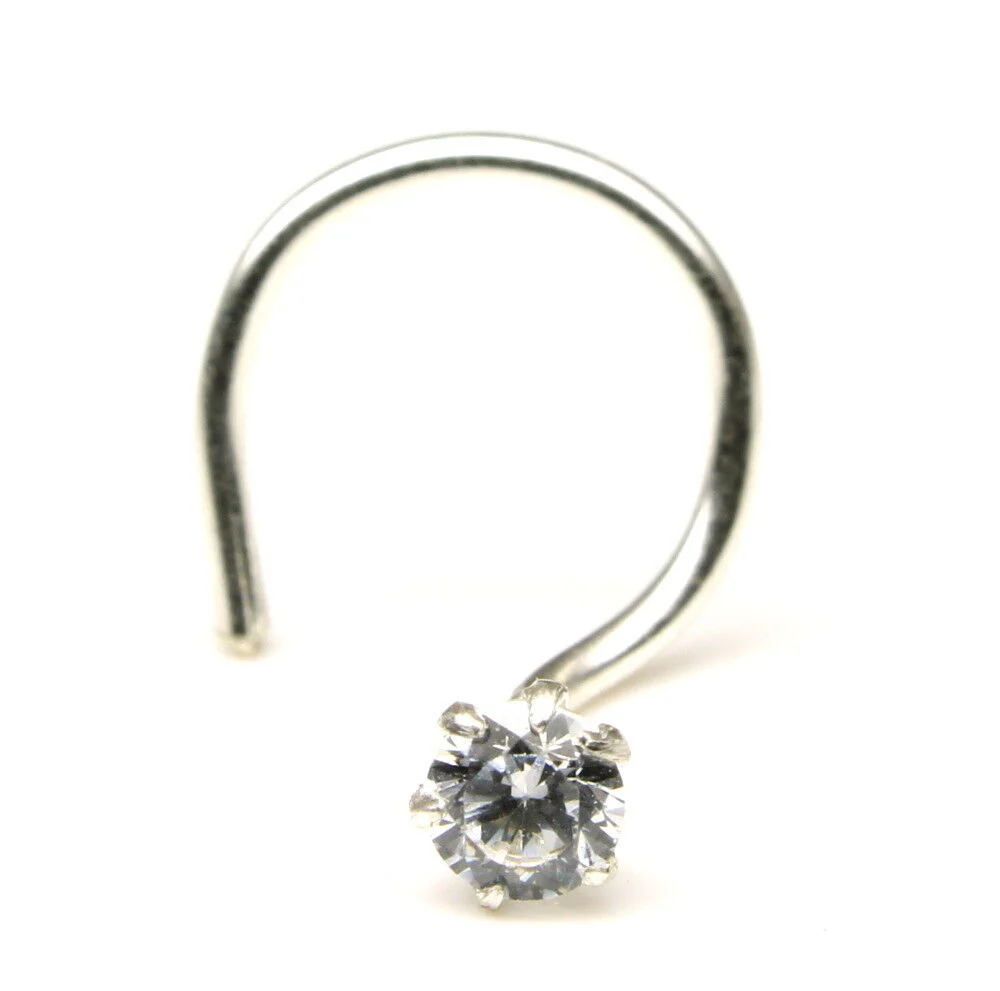 Silver Prong Set Twisted Nose Piercing