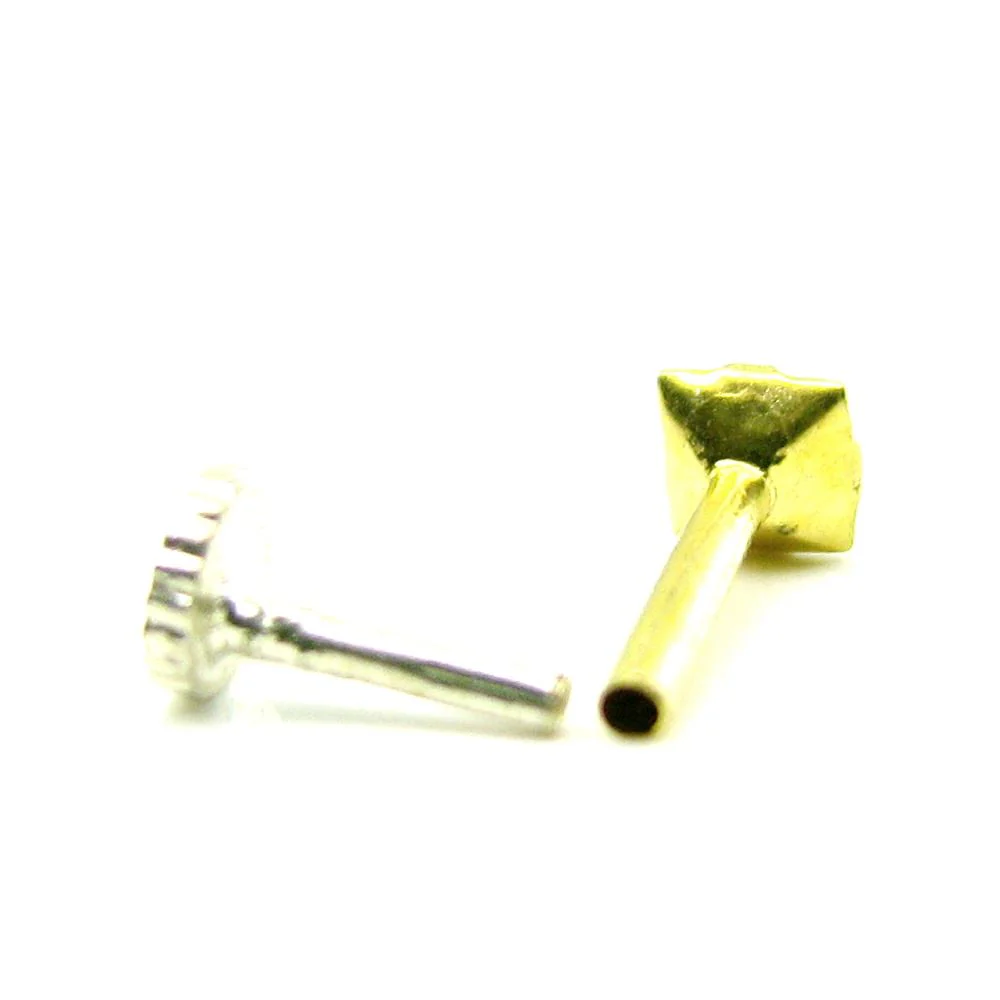 Single Stone White CZ Body Piercing Nose Stud push Pin Solid 14k Yellow Gold - Image 4