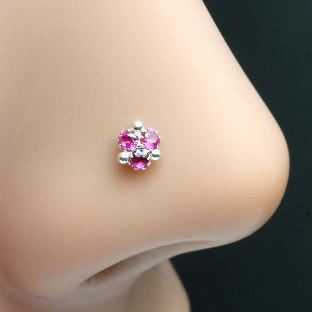 Tiny Floral Silver Nose Stud
