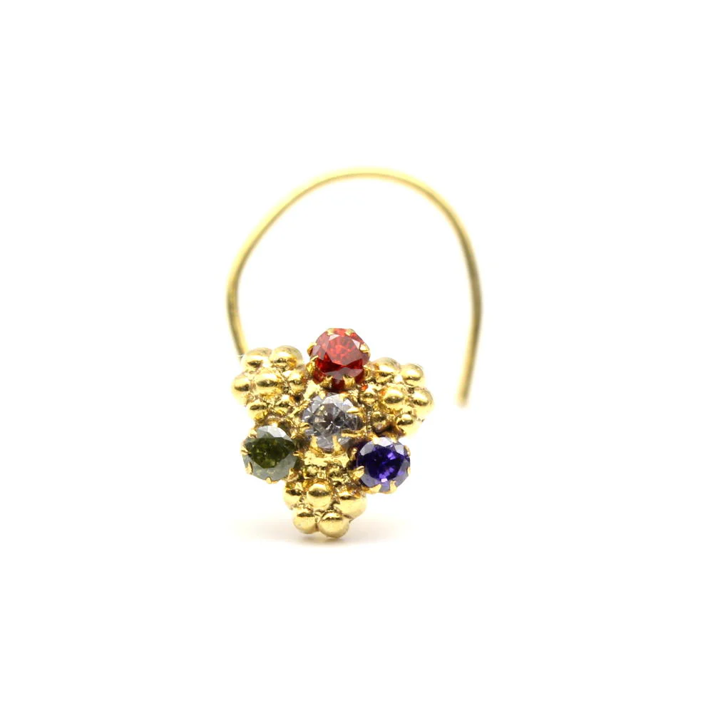 Small gold plated beads CZ nose pin - Image 2