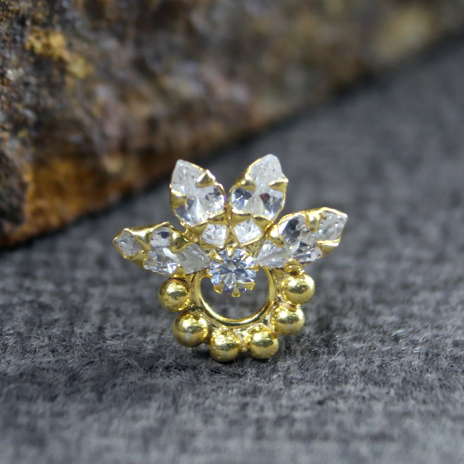 Small Silver Nose Stud with Gold Plating