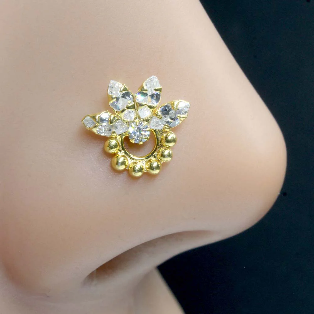 Small Silver Nose Stud with Gold Plating - Image 2