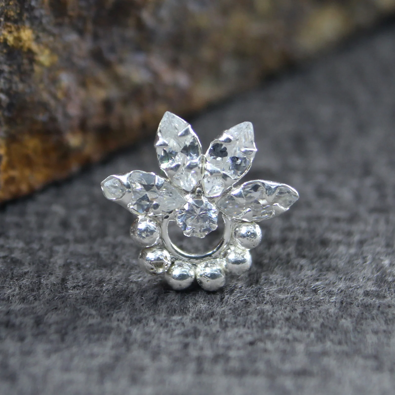 Small Silver Nose Stud with Gold Plating - Image 5