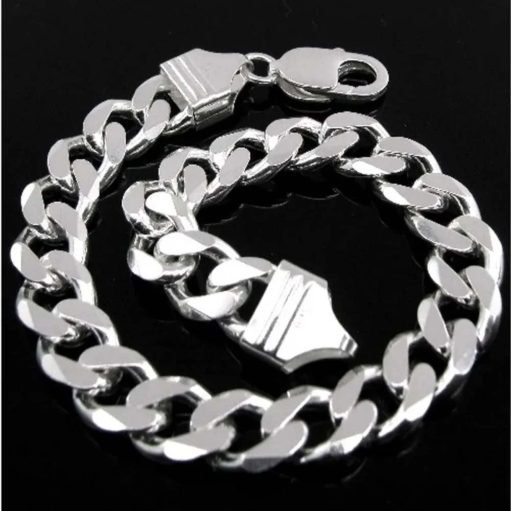 SOLID CURB LINK MEN'S BRACELET .925 STERLING SILVER - Image 2