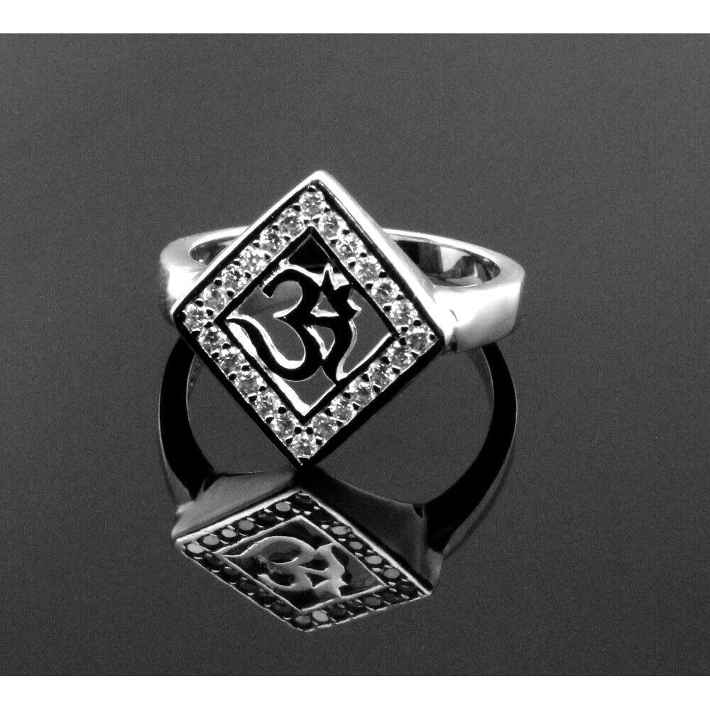 Sparkling CZ Studded OM Silver Ring for Men & Women - Image 2
