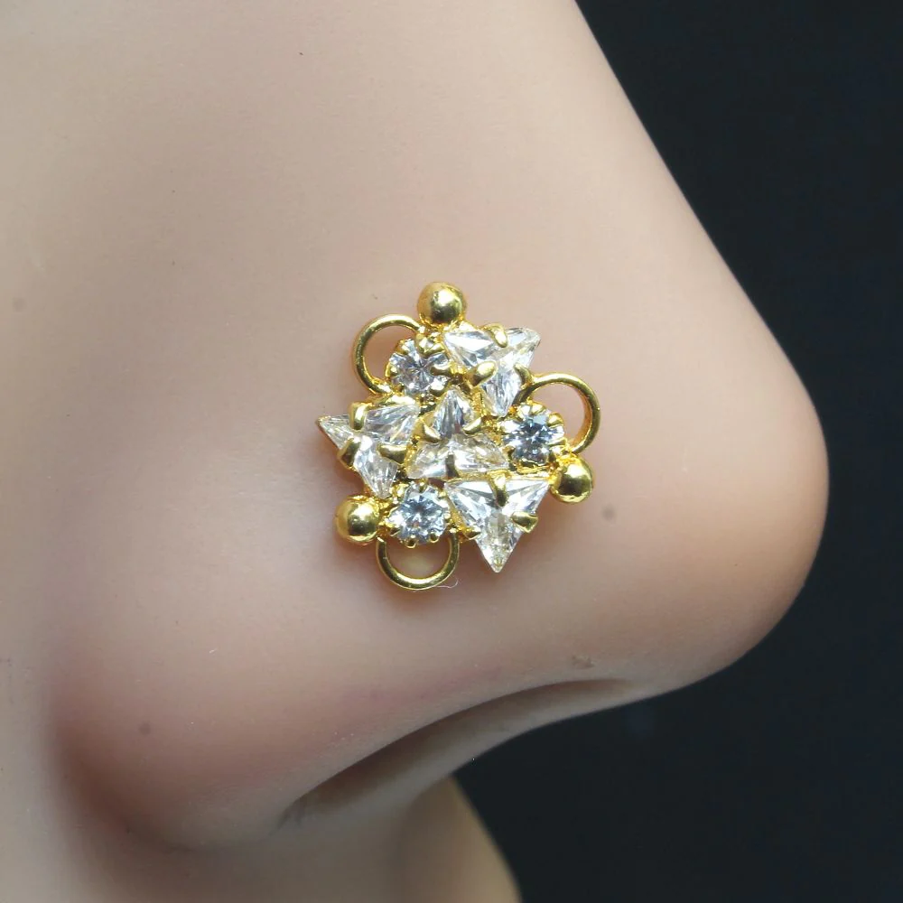Sparkling white CZ nose pin