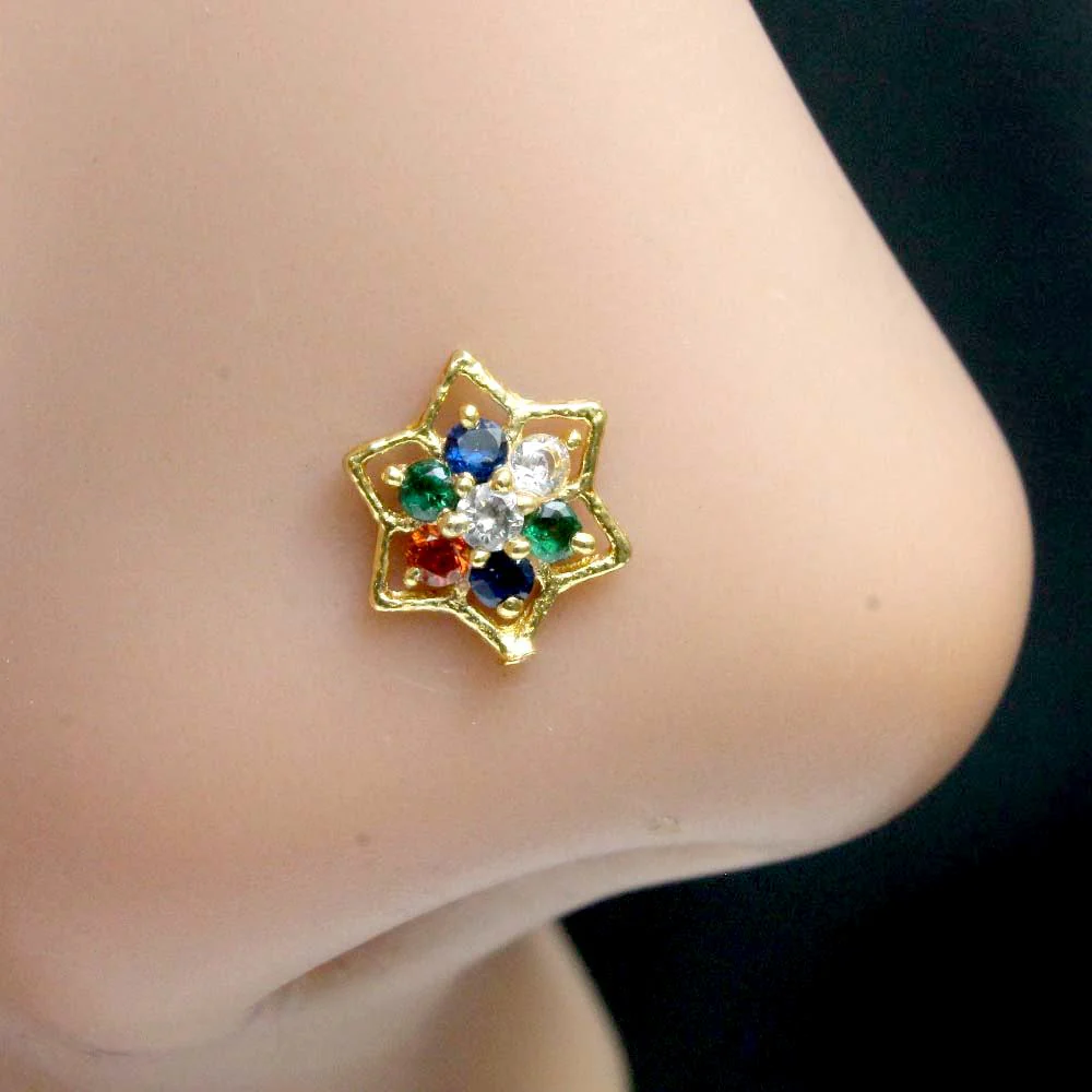Star-style floral design nose pin