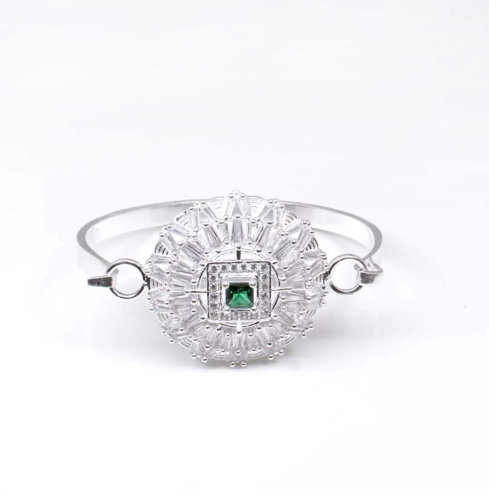 Sterling Silver Green White CZ Women Openable Bracelet 5.7 CM Anniversary Gift - Image 2