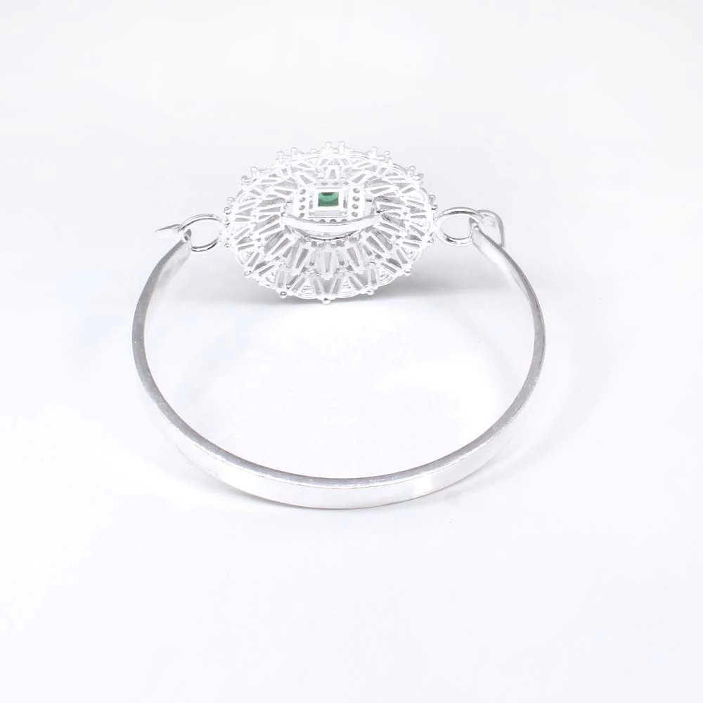 Sterling Silver Green White CZ Women Openable Bracelet 5.7 CM Anniversary Gift - Image 4