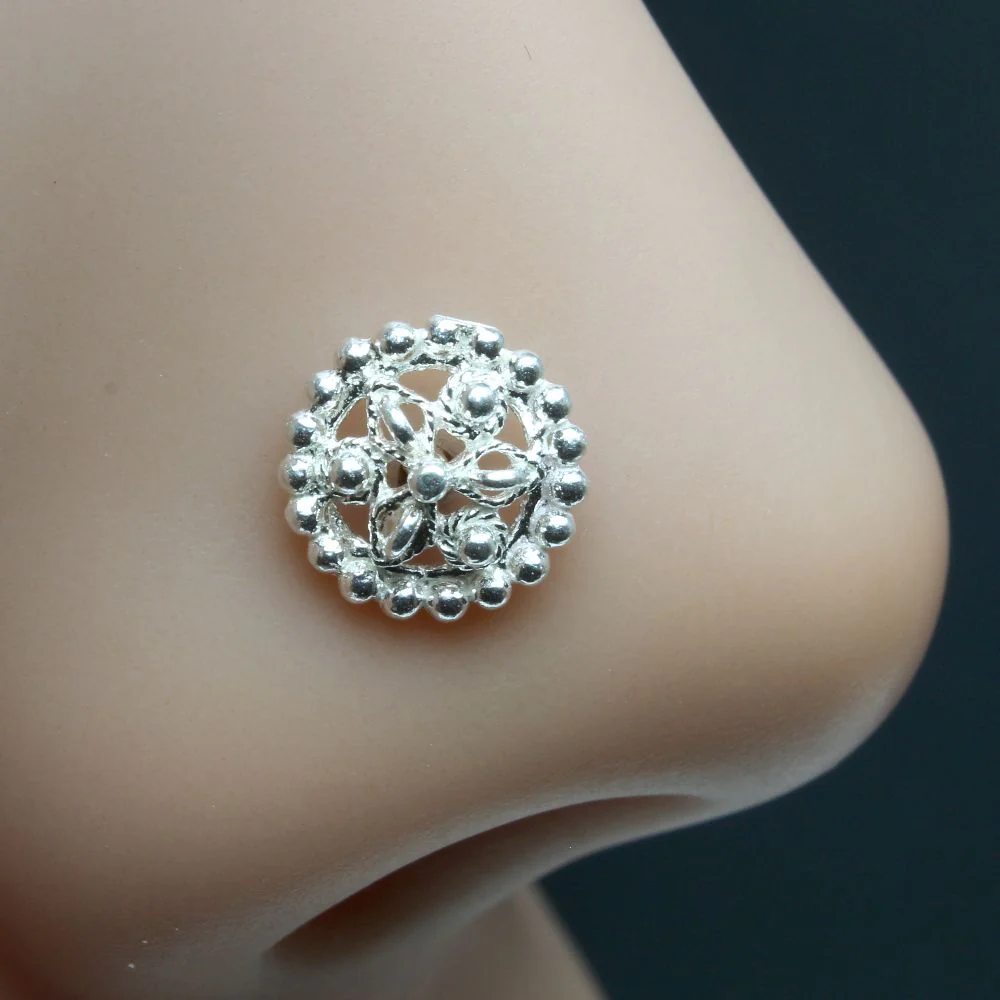 Sterling Silver floral dot motif Nose Piercing - Image 2