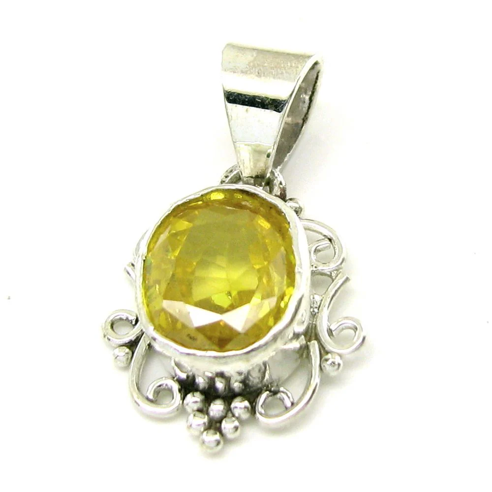 Synthetic Sapphire Ethnic Designer Silver Pendant – Rashi Ratna Jewelry
