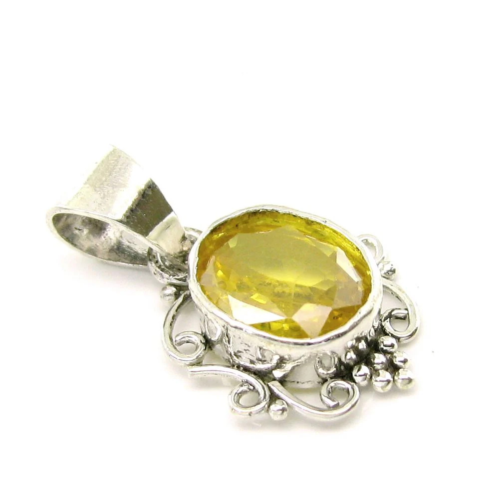 Synthetic Sapphire Ethnic Designer Silver Pendant – Rashi Ratna Jewelry - Image 2