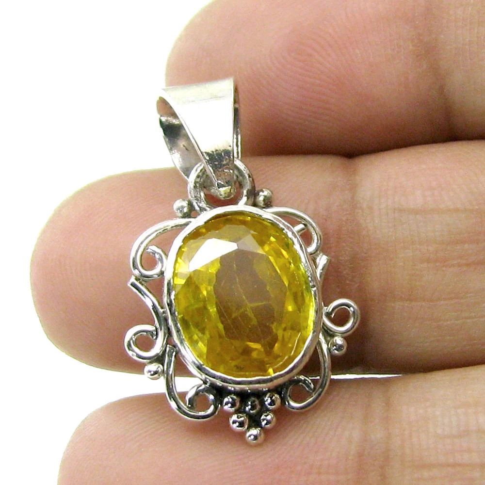 Synthetic Sapphire Ethnic Designer Silver Pendant – Rashi Ratna Jewelry - Image 3