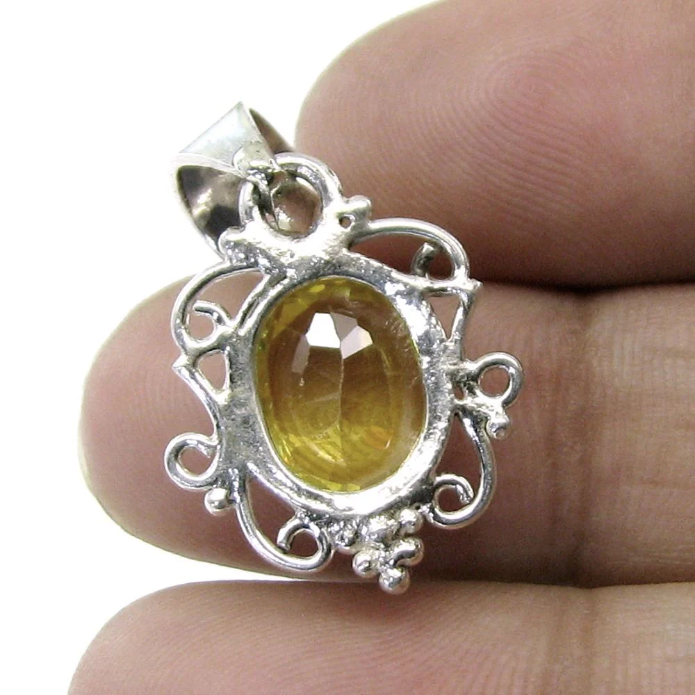 Synthetic Sapphire Ethnic Designer Silver Pendant – Rashi Ratna Jewelry - Image 4
