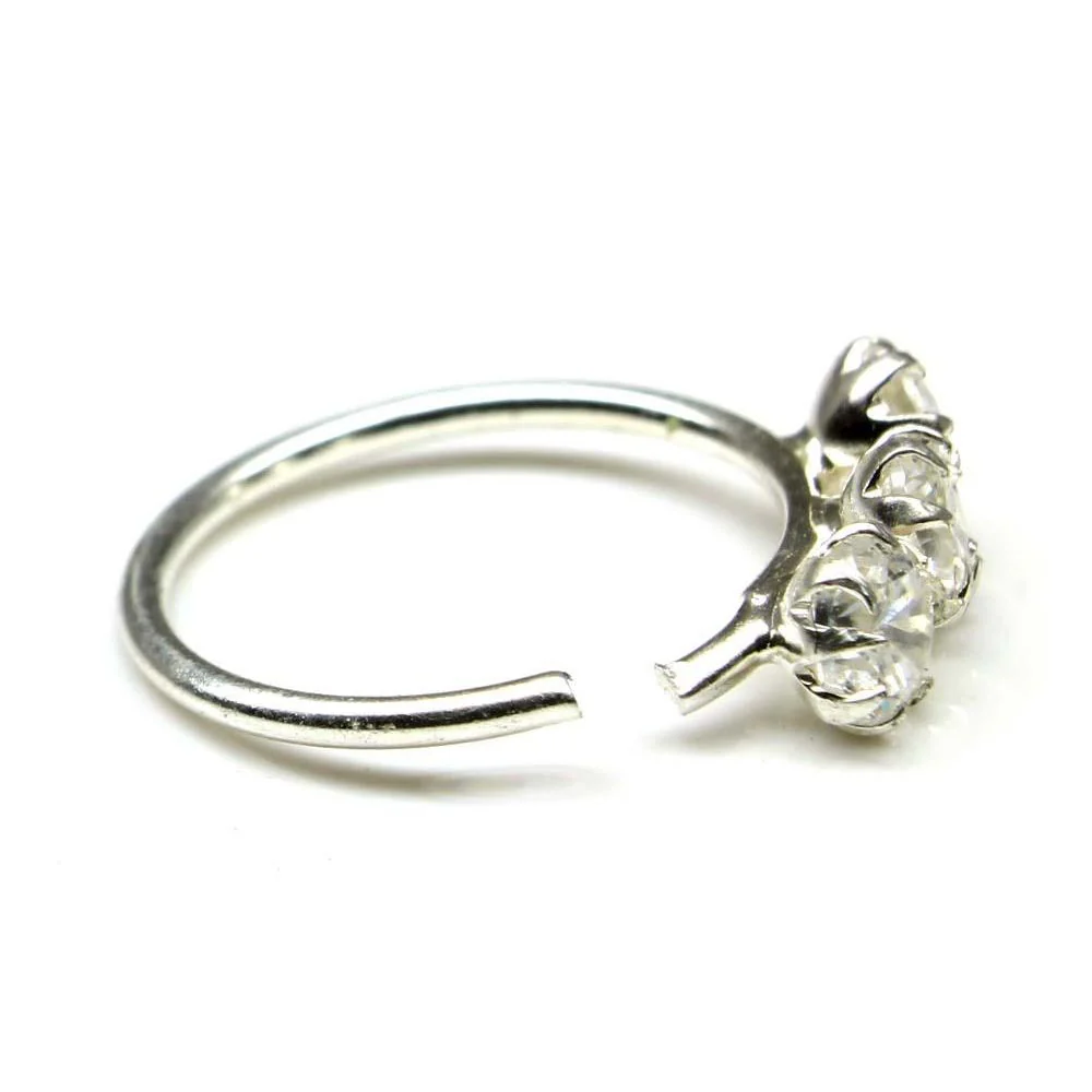 Three-stone Silver Hoop Nose Ring - Image 3