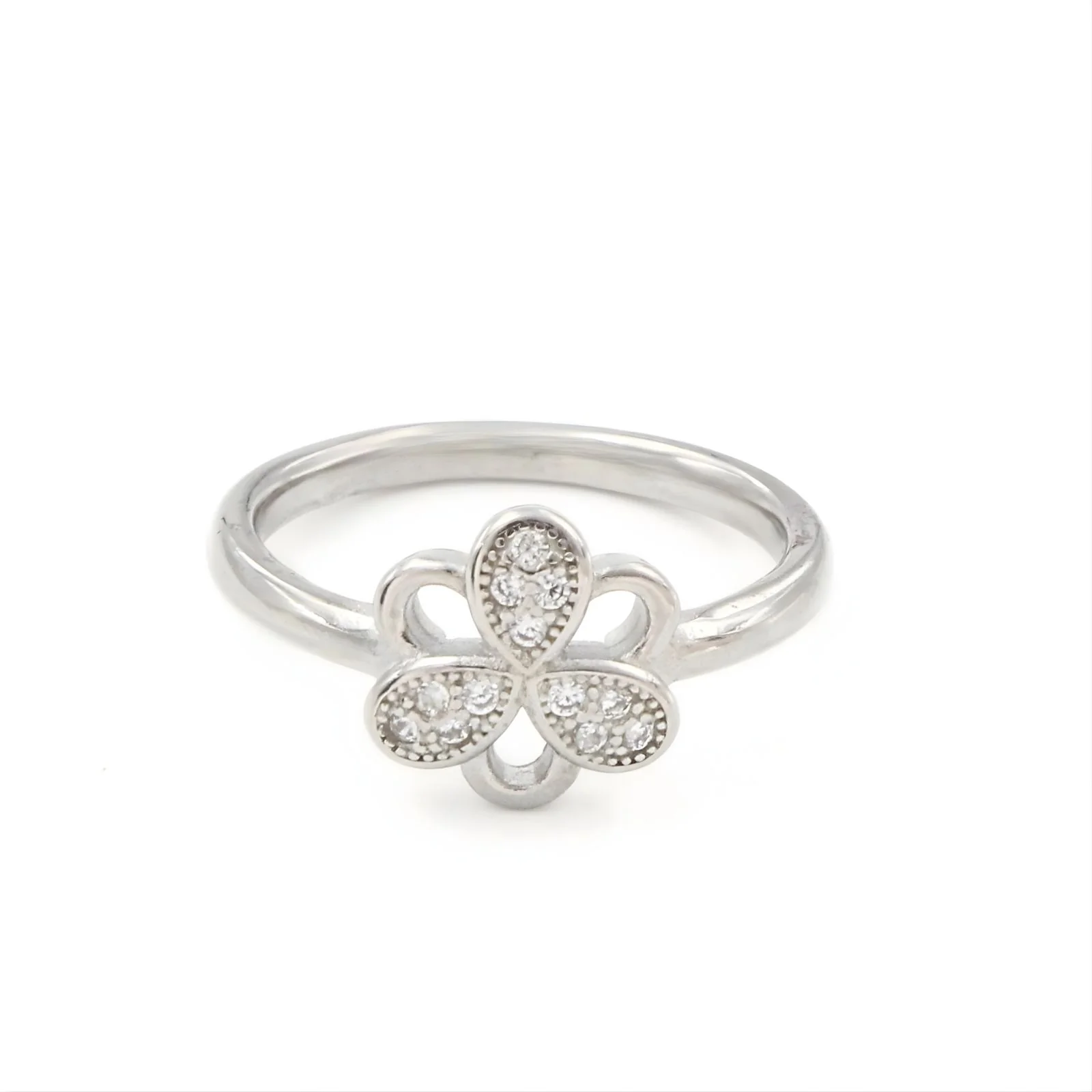 Timeless Floral 925 Real Silver White CZ Clover Ring - Image 3