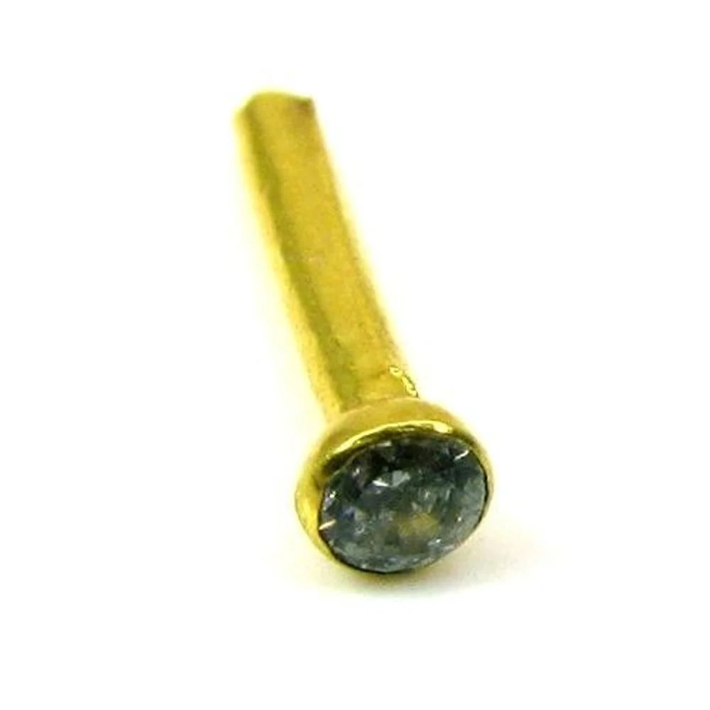 Tinny Dot Small Single CZ Studded Body Piercing Nose Stud Pin Solid Real 14k Yellow Gold - Image 2