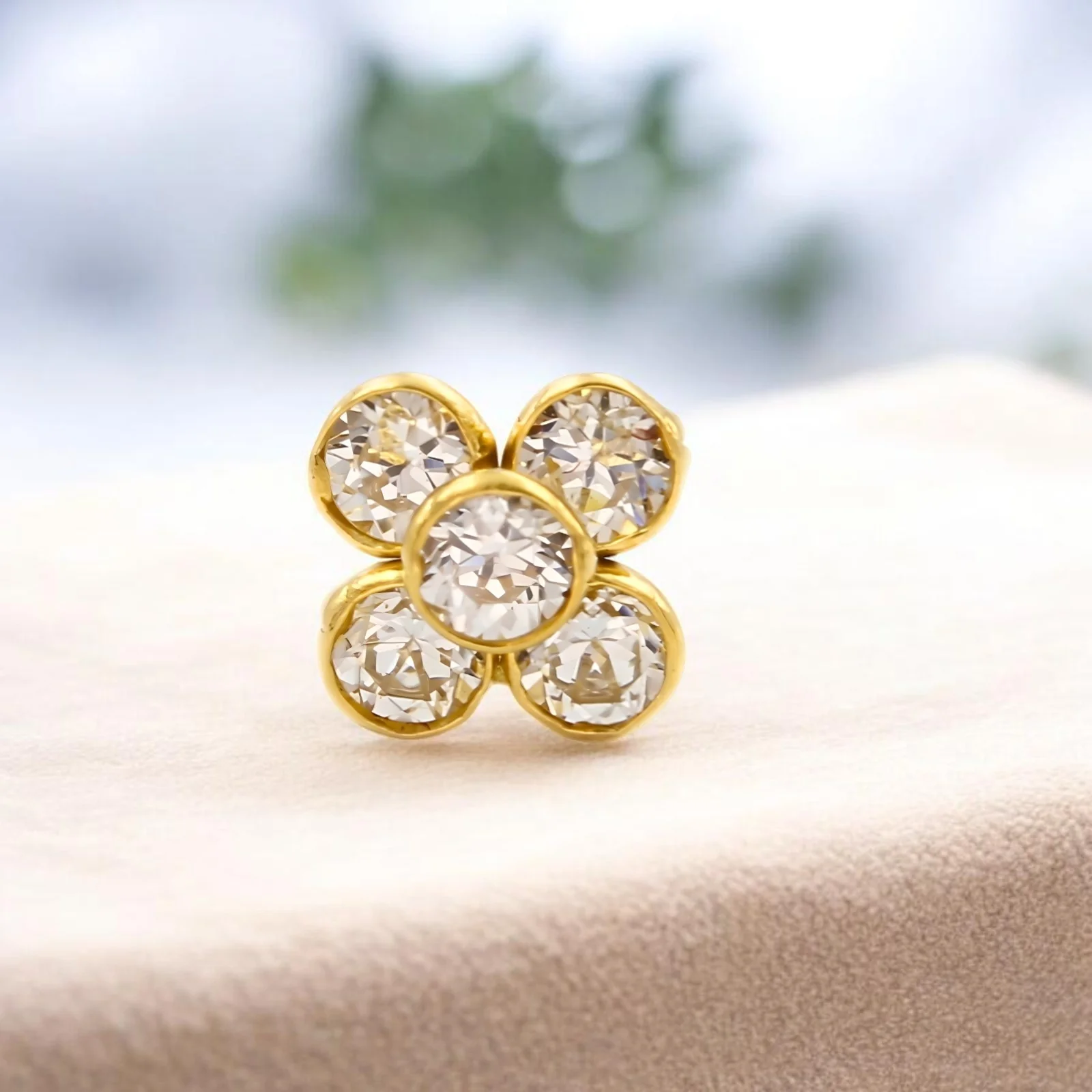 Tiny 18K Real Gold White CZ Nose stud nose ring Push Pin - Image 2