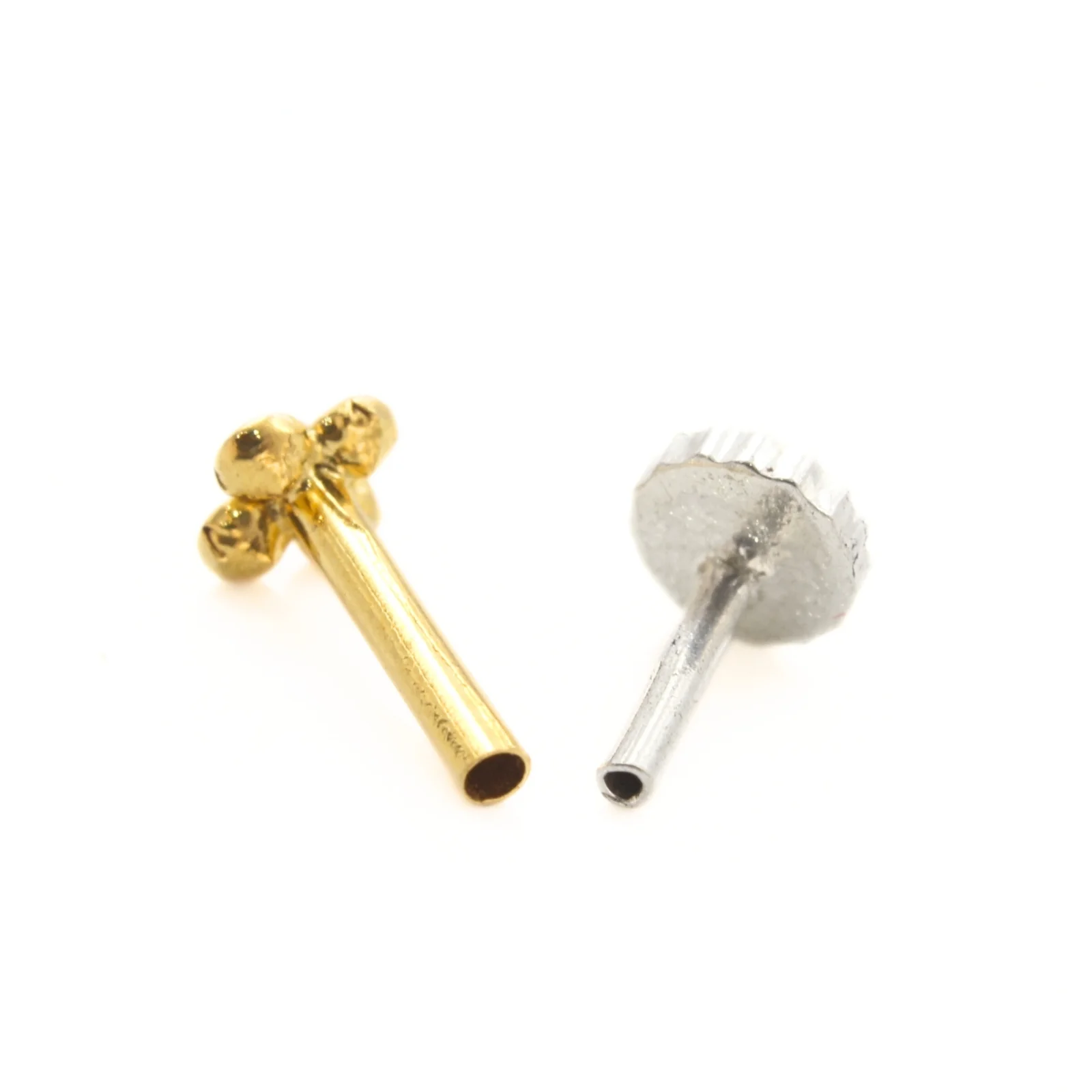 Tiny 18K Real Gold White CZ Nose stud nose ring Push Pin - Image 4