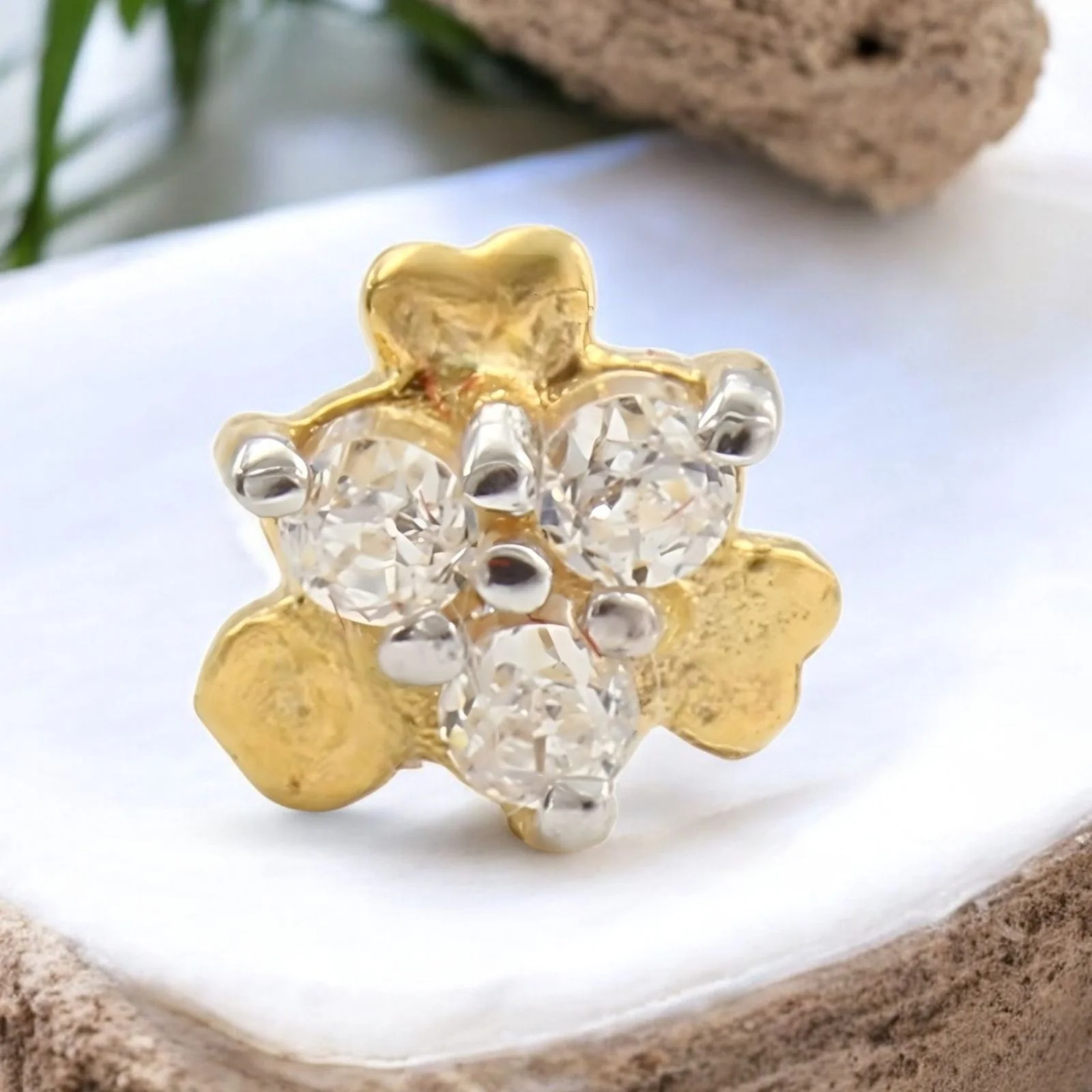 Tiny 18K Real Gold White CZ Nose stud nose ring Push Pin - Image 2