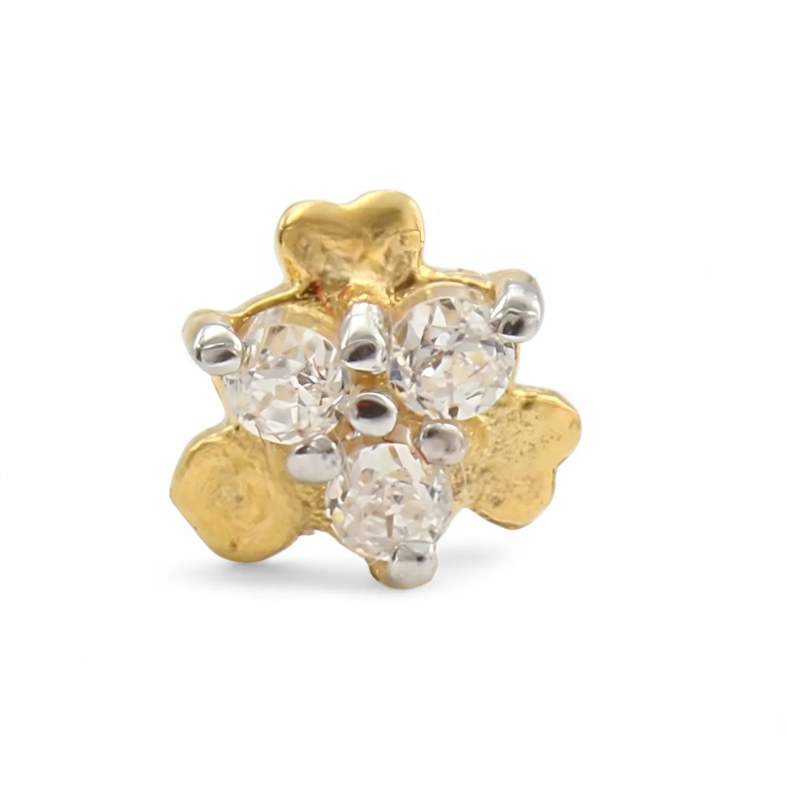 Tiny 18K Real Gold White CZ Nose stud nose ring Push Pin - Image 3