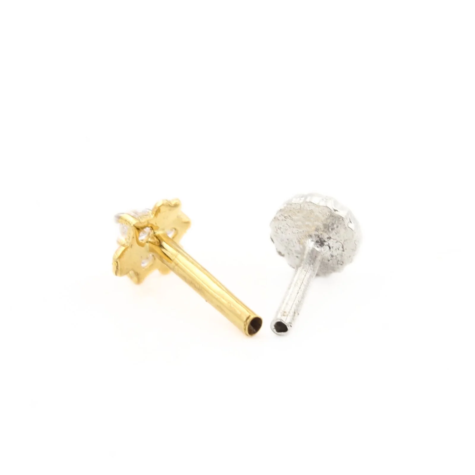 Tiny 18K Real Gold White CZ Nose stud nose ring Push Pin - Image 4