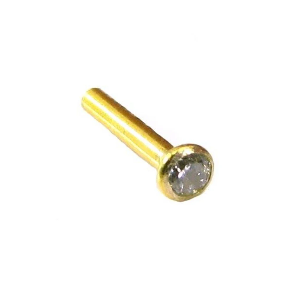 Tiny Dot small CZ Piercing Nose stud Pin Solid Real 14k Yellow Gold - Image 2