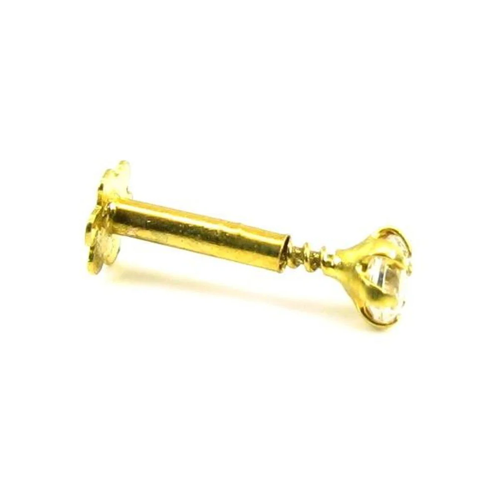 Tiny Precious White CZ Piercing Nose Stud Pin Solid Real 14k Yellow Gold Screw Back - Image 3